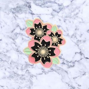 Pink & Black Flowers Enamel Pin